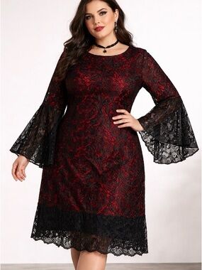 Defining Diva's women's midi dress black and red, plus-size 3XL fit and bell